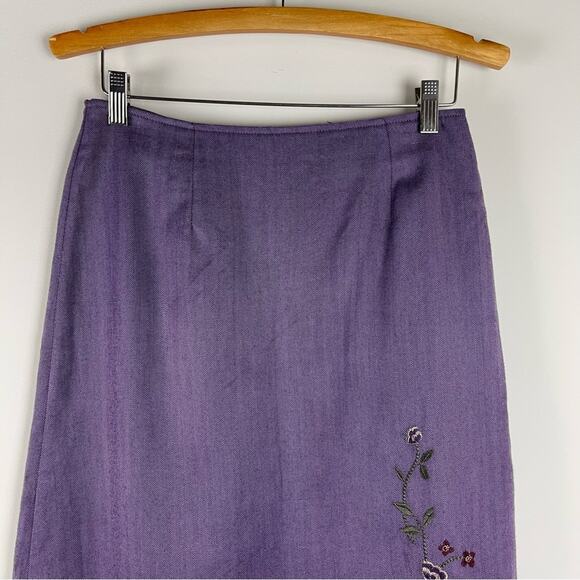 Vintage purple wool floral embroidered cottagecore herringbone midi skirt - Picture 2 of 6